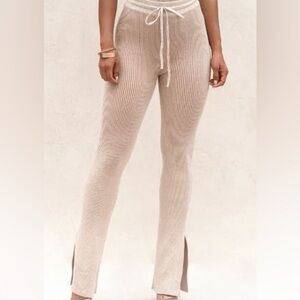 JLUXLABEL Taupe/White Faya Ribbed Pants NWT